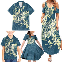 Cyan Polynesia Hammerhead Shark Tattoo With Plumeria Lei Family Matching Summer Maxi Dress and Hawaiian Shirt LT14 - Polynesian Pride
