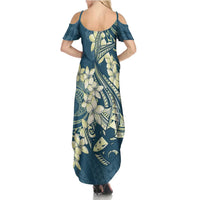Cyan Polynesia Hammerhead Shark Tattoo With Plumeria Lei Family Matching Summer Maxi Dress and Hawaiian Shirt LT14 - Polynesian Pride