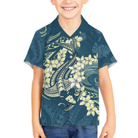 Cyan Polynesia Hammerhead Shark Tattoo With Plumeria Lei Family Matching Summer Maxi Dress and Hawaiian Shirt LT14 Son's Shirt Cyan - Polynesian Pride