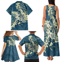 Cyan Polynesia Hammerhead Shark Tattoo With Plumeria Lei Family Matching Tank Maxi Dress and Hawaiian Shirt LT14 - Polynesian Pride