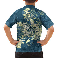 Cyan Polynesia Hammerhead Shark Tattoo With Plumeria Lei Hawaiian Shirt