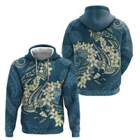 Cyan Polynesia Hammerhead Shark Tattoo With Plumeria Lei Hoodie