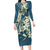 Cyan Polynesia Hammerhead Shark Tattoo With Plumeria Lei Long Sleeve Bodycon Dress