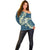Cyan Polynesia Hammerhead Shark Tattoo With Plumeria Lei Off Shoulder Sweater