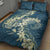 Cyan Polynesia Hammerhead Shark Tattoo With Plumeria Lei Quilt Bed Set