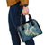 Cyan Polynesia Hammerhead Shark Tattoo With Plumeria Lei Shoulder Handbag