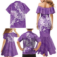 Purple Polynesia Hammerhead Shark Tattoo With Plumeria Lei Family Matching Mermaid Dress and Hawaiian Shirt LT14 - Polynesian Pride