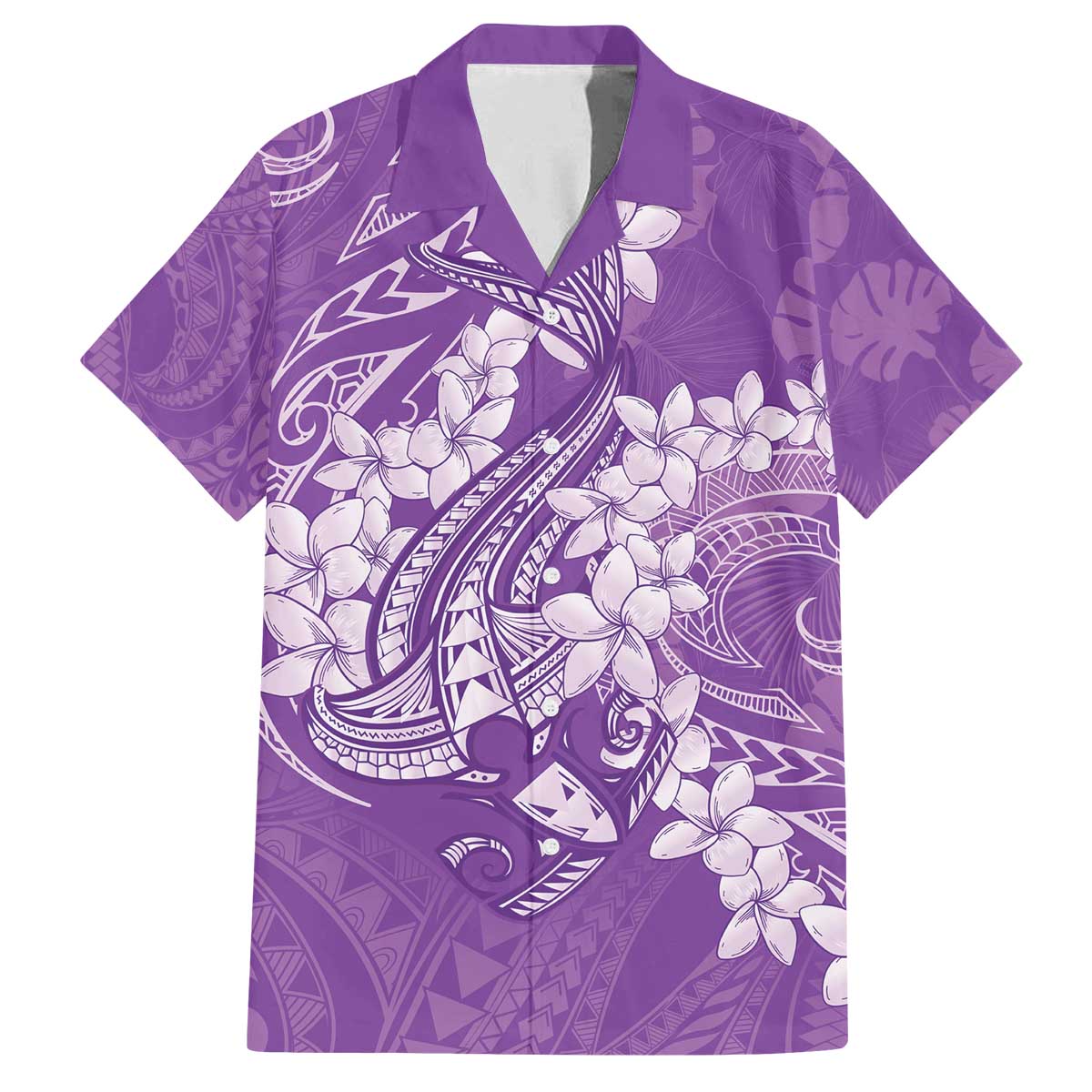 Purple Polynesia Hammerhead Shark Tattoo With Plumeria Lei Family Matching Off The Shoulder Long Sleeve Dress and Hawaiian Shirt LT14 Dad's Shirt - Short Sleeve Purple - Polynesian Pride