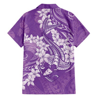 Purple Polynesia Hammerhead Shark Tattoo With Plumeria Lei Family Matching Off The Shoulder Long Sleeve Dress and Hawaiian Shirt LT14 - Polynesian Pride