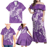 Purple Polynesia Hammerhead Shark Tattoo With Plumeria Lei Family Matching Off Shoulder Maxi Dress and Hawaiian Shirt LT14 - Polynesian Pride
