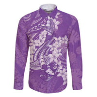 Purple Polynesia Hammerhead Shark Tattoo With Plumeria Lei Family Matching Off Shoulder Maxi Dress and Hawaiian Shirt LT14 Dad's Shirt - Long Sleeve Purple - Polynesian Pride