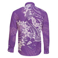 Purple Polynesia Hammerhead Shark Tattoo With Plumeria Lei Family Matching Off Shoulder Maxi Dress and Hawaiian Shirt LT14 - Polynesian Pride