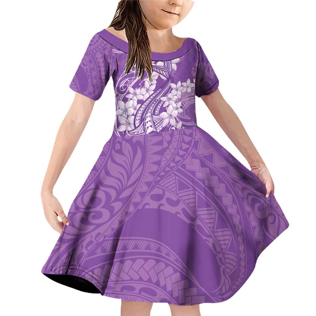 Purple Polynesia Hammerhead Shark Tattoo With Plumeria Lei Family Matching Off Shoulder Short Dress and Hawaiian Shirt LT14 Daughter's Dress Purple - Polynesian Pride