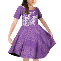 Purple Polynesia Hammerhead Shark Tattoo With Plumeria Lei Family Matching Off Shoulder Short Dress and Hawaiian Shirt LT14 Daughter's Dress Purple - Polynesian Pride