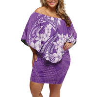Purple Polynesia Hammerhead Shark Tattoo With Plumeria Lei Family Matching Off Shoulder Short Dress and Hawaiian Shirt LT14 Mom's Dress Purple - Polynesian Pride