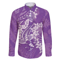 Purple Polynesia Hammerhead Shark Tattoo With Plumeria Lei Family Matching Puletasi and Hawaiian Shirt