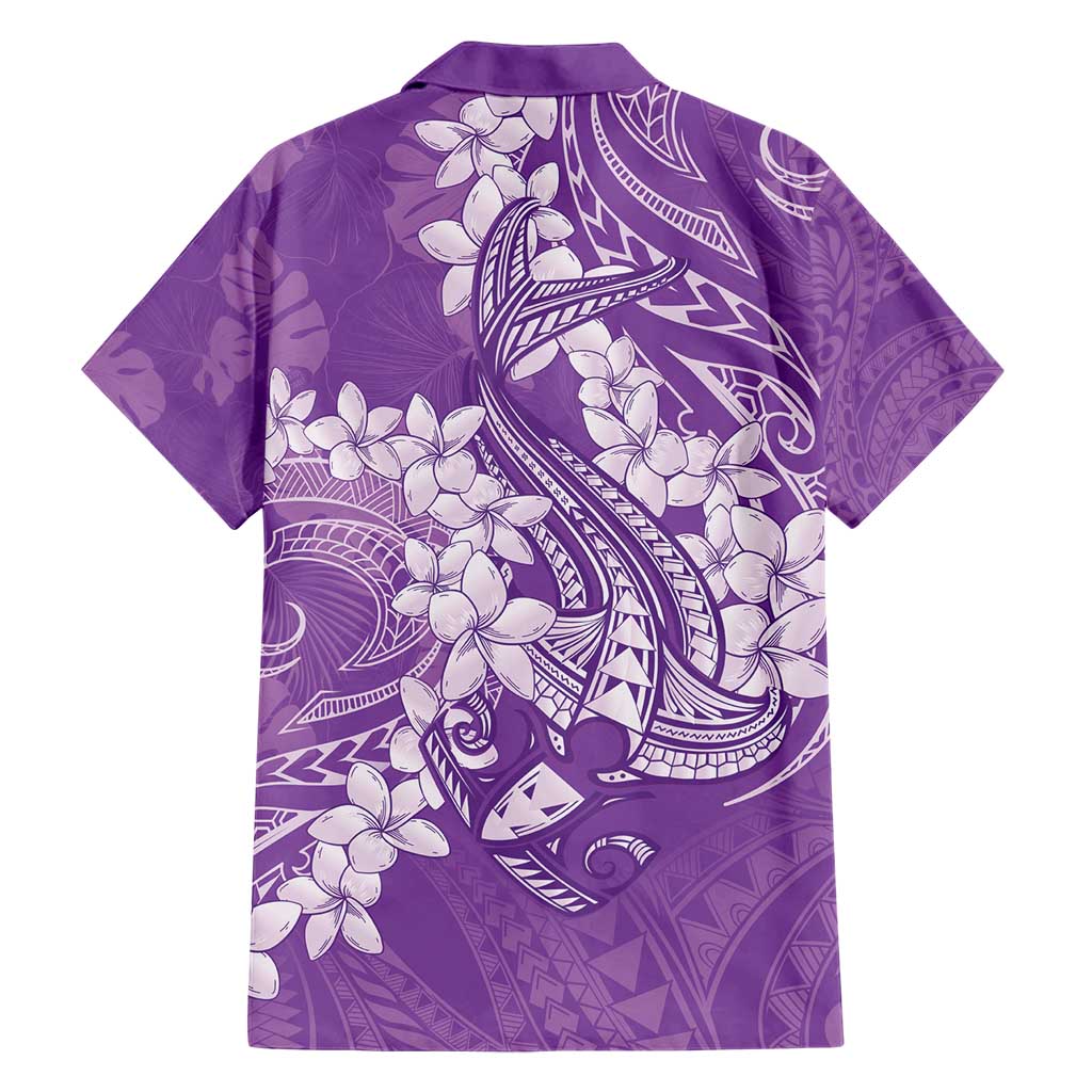 Purple Polynesia Hammerhead Shark Tattoo With Plumeria Lei Family Matching Short Sleeve Bodycon Dress and Hawaiian Shirt LT14 - Polynesian Pride