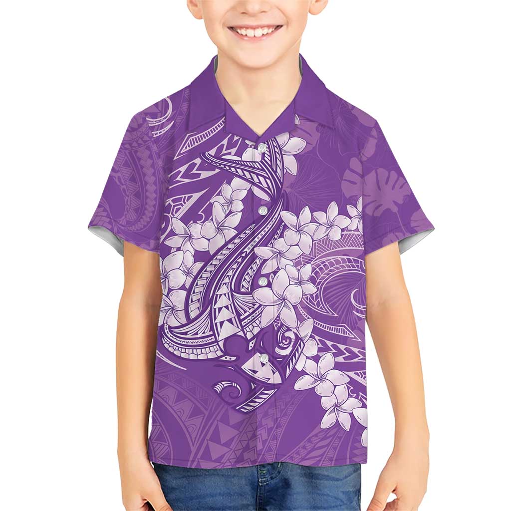 Purple Polynesia Hammerhead Shark Tattoo With Plumeria Lei Family Matching Short Sleeve Bodycon Dress and Hawaiian Shirt LT14 Son's Shirt Purple - Polynesian Pride