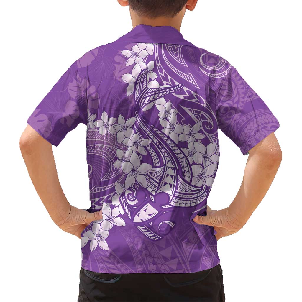 Purple Polynesia Hammerhead Shark Tattoo With Plumeria Lei Family Matching Summer Maxi Dress and Hawaiian Shirt LT14 - Polynesian Pride