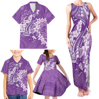 Purple Polynesia Hammerhead Shark Tattoo With Plumeria Lei Family Matching Tank Maxi Dress and Hawaiian Shirt LT14 - Polynesian Pride