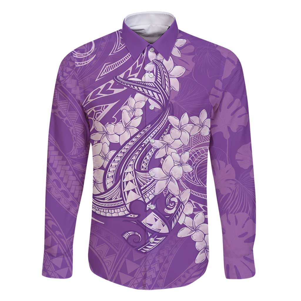Purple Polynesia Hammerhead Shark Tattoo With Plumeria Lei Family Matching Tank Maxi Dress and Hawaiian Shirt LT14 Dad's Shirt - Long Sleeve Purple - Polynesian Pride
