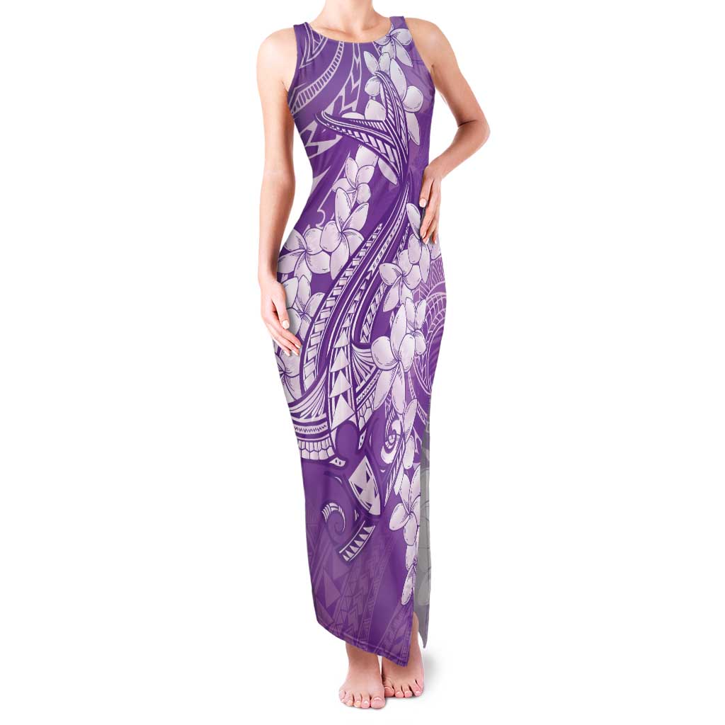 Purple Polynesia Hammerhead Shark Tattoo With Plumeria Lei Family Matching Tank Maxi Dress and Hawaiian Shirt LT14 Mom's Dress Purple - Polynesian Pride