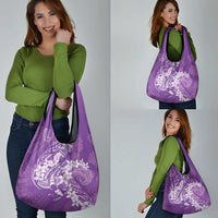 Purple Polynesia Hammerhead Shark Tattoo With Plumeria Lei Grocery Bag