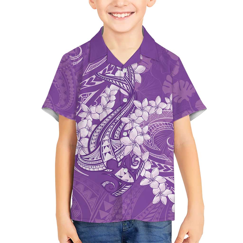 Purple Polynesia Hammerhead Shark Tattoo With Plumeria Lei Hawaiian Shirt