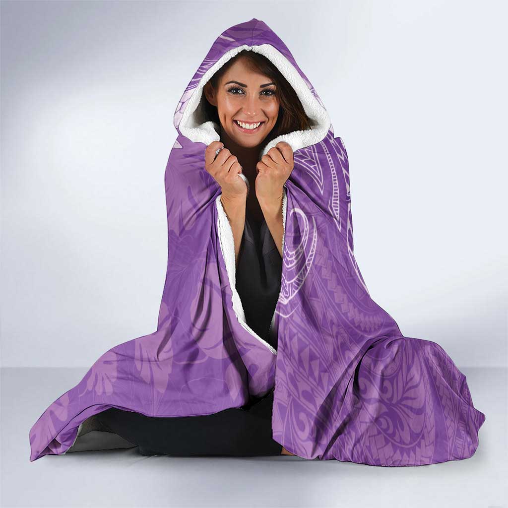 Purple Polynesia Hammerhead Shark Tattoo With Plumeria Lei Hooded Blanket