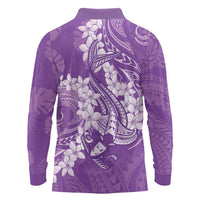 Purple Polynesia Hammerhead Shark Tattoo With Plumeria Lei Long Sleeve Polo Shirt