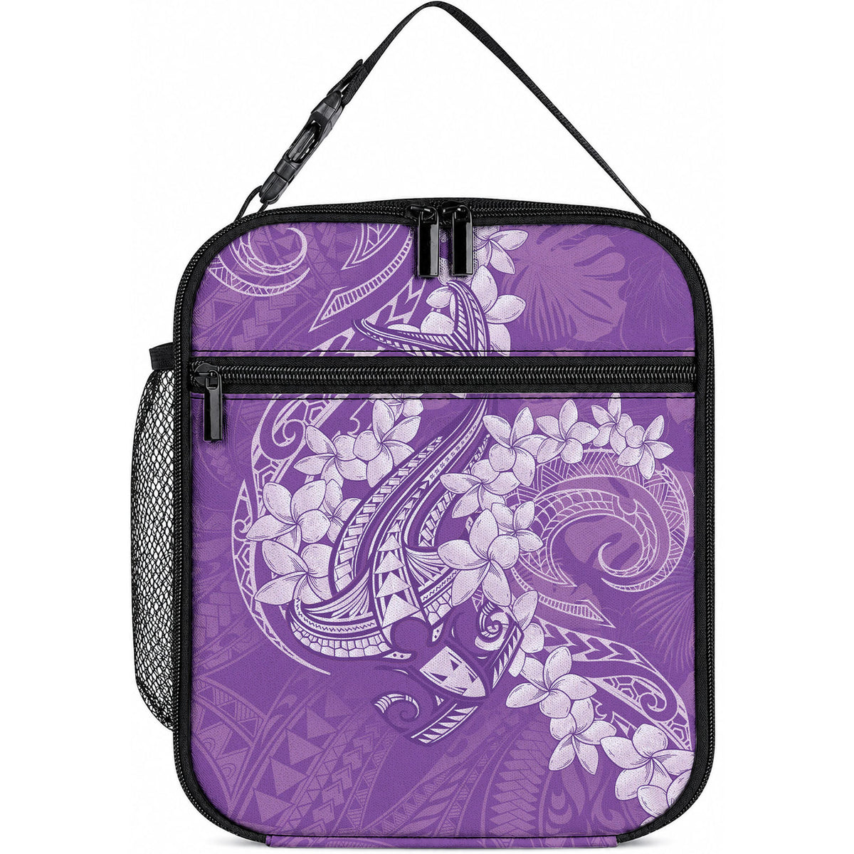 Purple Polynesia Hammerhead Shark Tattoo With Plumeria Lei Lunch Bag LT14 10.2 × 8.3 × 4.3 inch Purple - Polynesian Pride