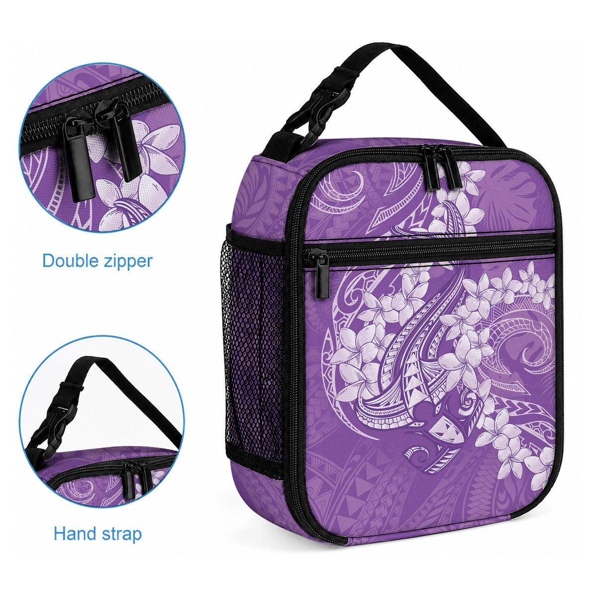 Purple Polynesia Hammerhead Shark Tattoo With Plumeria Lei Lunch Bag LT14 - Polynesian Pride