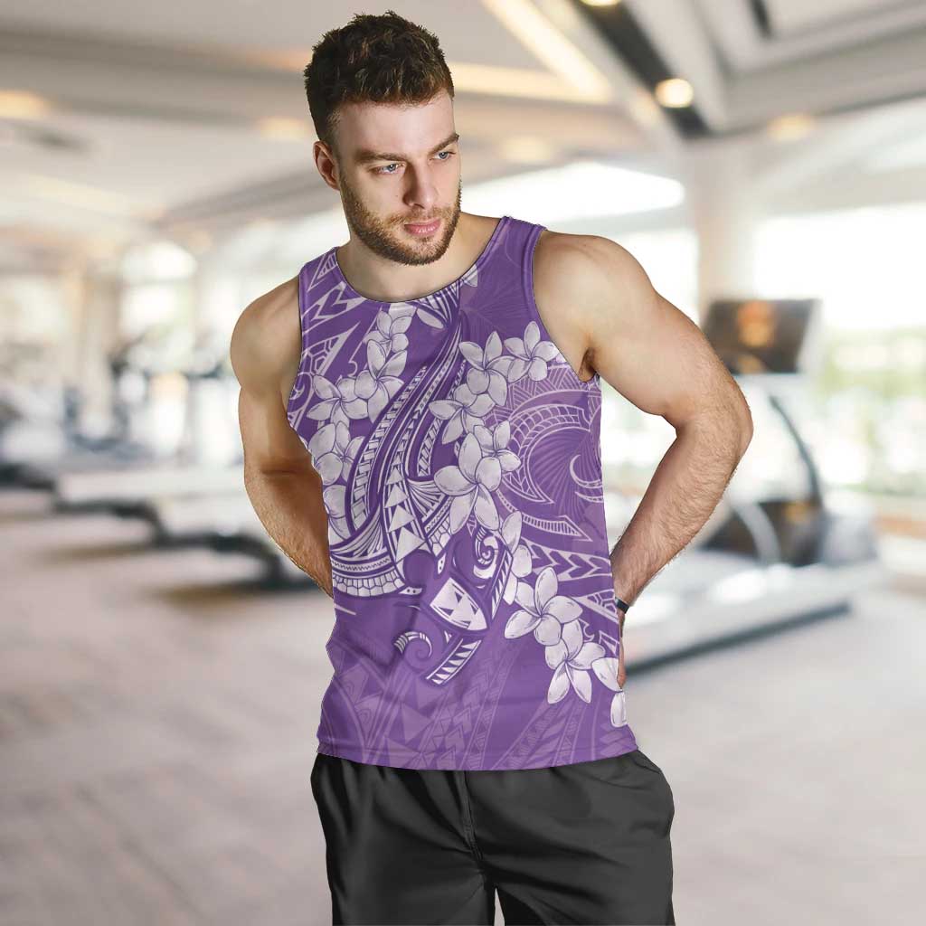 Purple Polynesia Hammerhead Shark Tattoo With Plumeria Lei Men Tank Top