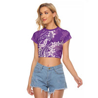Purple Polynesia Hammerhead Shark Tattoo With Plumeria Lei Raglan Cropped T Shirt