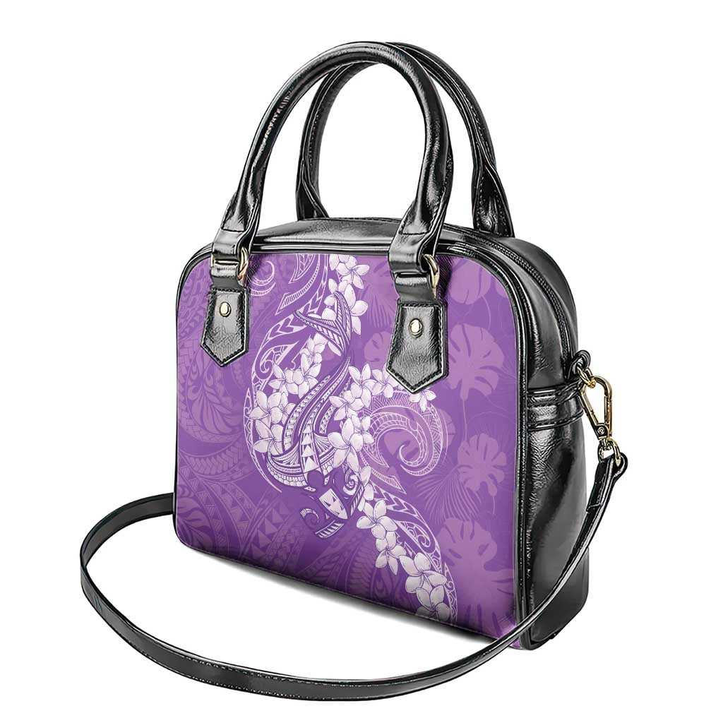 Purple Polynesia Hammerhead Shark Tattoo With Plumeria Lei Shoulder Handbag