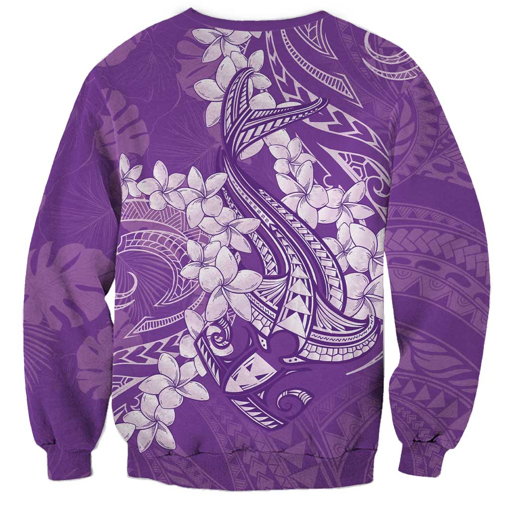 Purple Polynesia Hammerhead Shark Tattoo With Plumeria Lei Sweatshirt