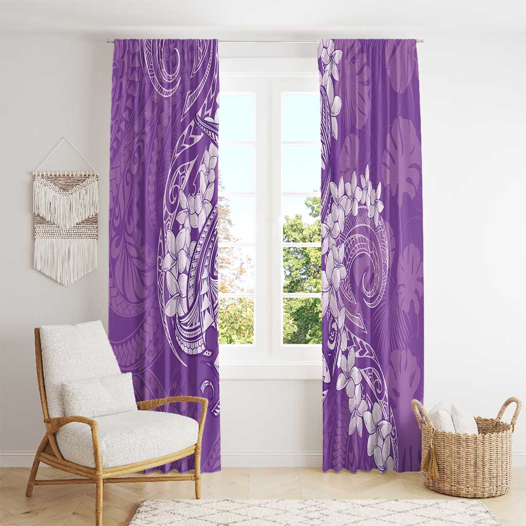 Purple Polynesia Hammerhead Shark Tattoo With Plumeria Lei Window Curtain
