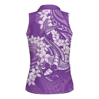 Purple Polynesia Hammerhead Shark Tattoo With Plumeria Lei Women Sleeveless Polo Shirt