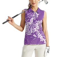 Purple Polynesia Hammerhead Shark Tattoo With Plumeria Lei Women Sleeveless Polo Shirt