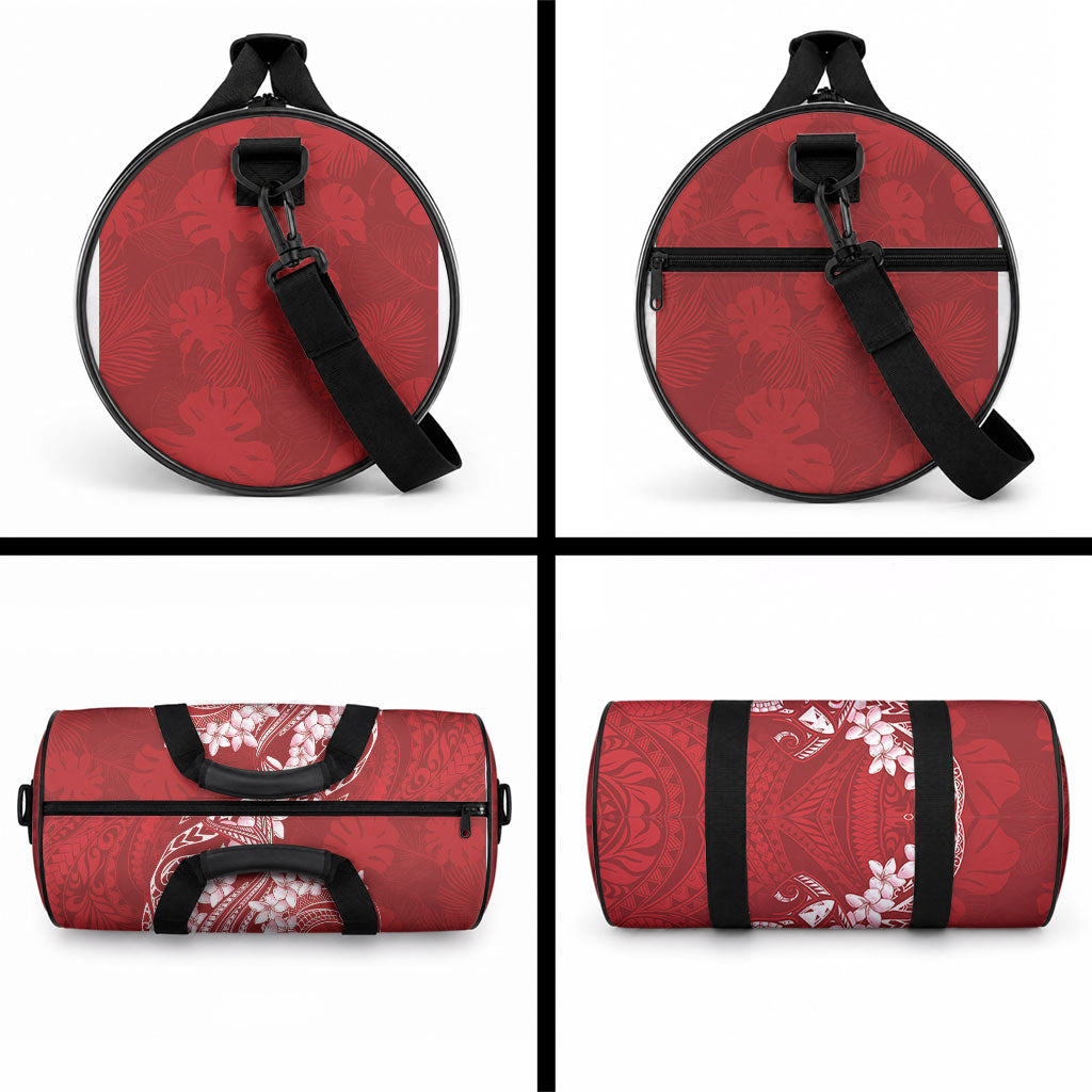 Red Polynesia Hammerhead Shark Tattoo With Plumeria Lei Duffle Bag LT14 - Polynesian Pride