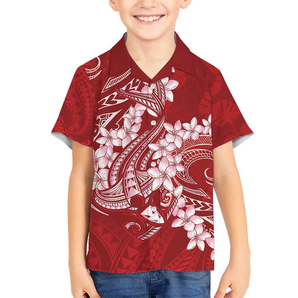 Red Polynesia Hammerhead Shark Tattoo With Plumeria Lei Family Matching Long Sleeve Bodycon Dress and Hawaiian Shirt LT14 Son's Shirt Red - Polynesian Pride