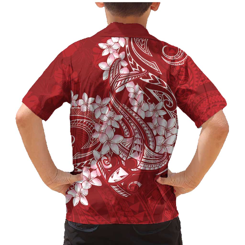 Red Polynesia Hammerhead Shark Tattoo With Plumeria Lei Family Matching Mermaid Dress and Hawaiian Shirt LT14 - Polynesian Pride