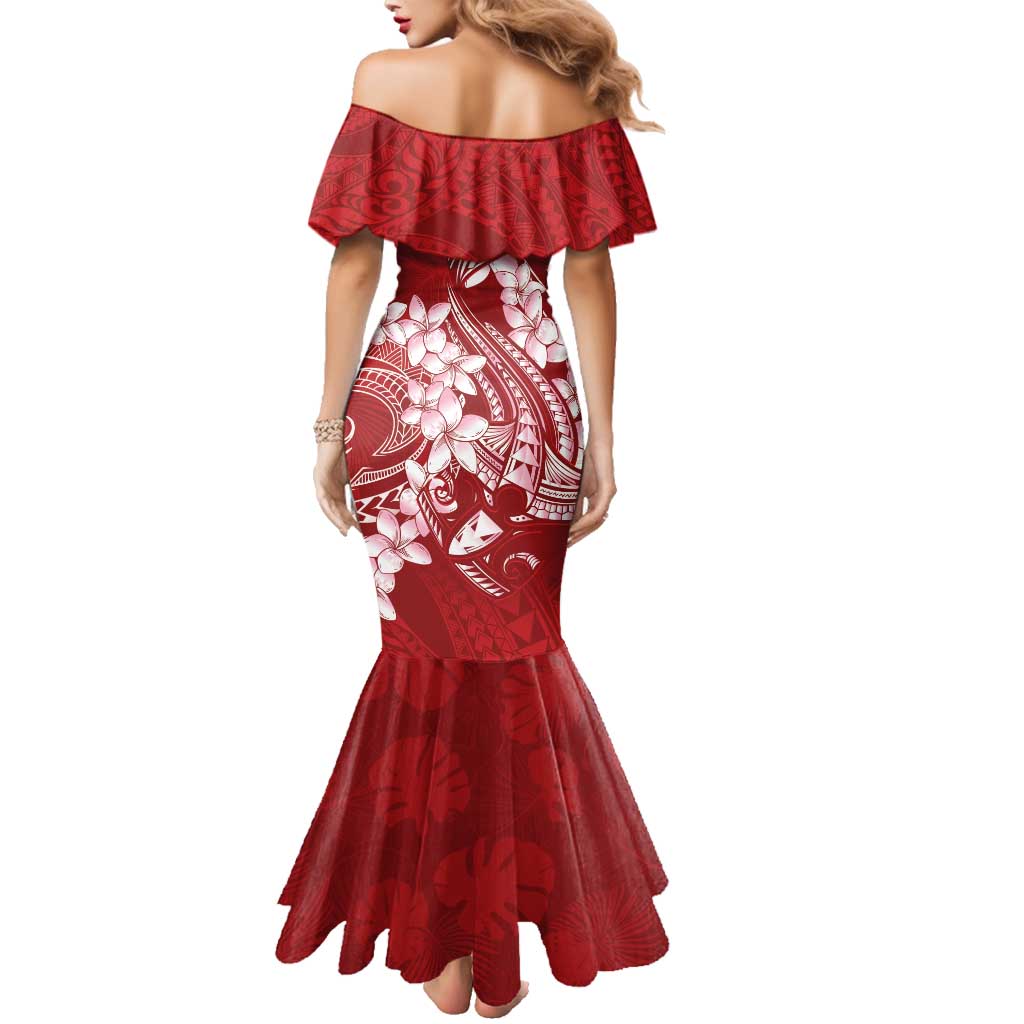Red Polynesia Hammerhead Shark Tattoo With Plumeria Lei Family Matching Mermaid Dress and Hawaiian Shirt LT14 - Polynesian Pride