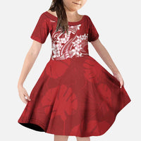Red Polynesia Hammerhead Shark Tattoo With Plumeria Lei Family Matching Off Shoulder Maxi Dress and Hawaiian Shirt