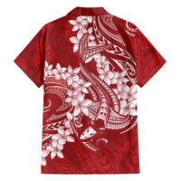 Red Polynesia Hammerhead Shark Tattoo With Plumeria Lei Family Matching Off Shoulder Short Dress and Hawaiian Shirt LT14 - Polynesian Pride