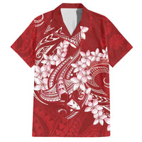 Red Polynesia Hammerhead Shark Tattoo With Plumeria Lei Family Matching Short Sleeve Bodycon Dress and Hawaiian Shirt LT14 Dad's Shirt - Short Sleeve Red - Polynesian Pride