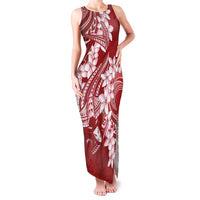 Red Polynesia Hammerhead Shark Tattoo With Plumeria Lei Family Matching Tank Maxi Dress and Hawaiian Shirt LT14 Mom's Dress Red - Polynesian Pride