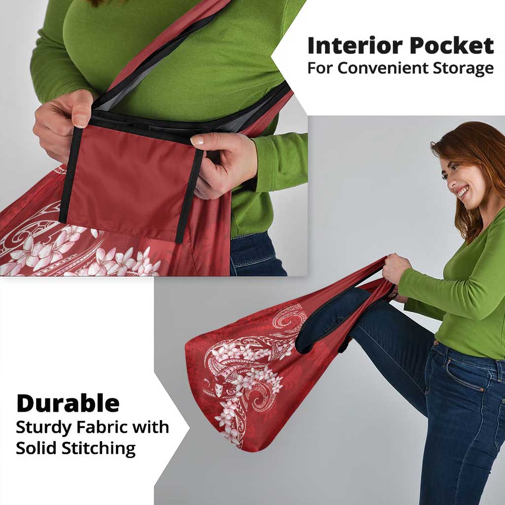 Red Polynesia Hammerhead Shark Tattoo With Plumeria Lei Grocery Bag