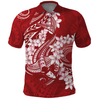 Red Polynesia Hammerhead Shark Tattoo With Plumeria Lei Polo Shirt