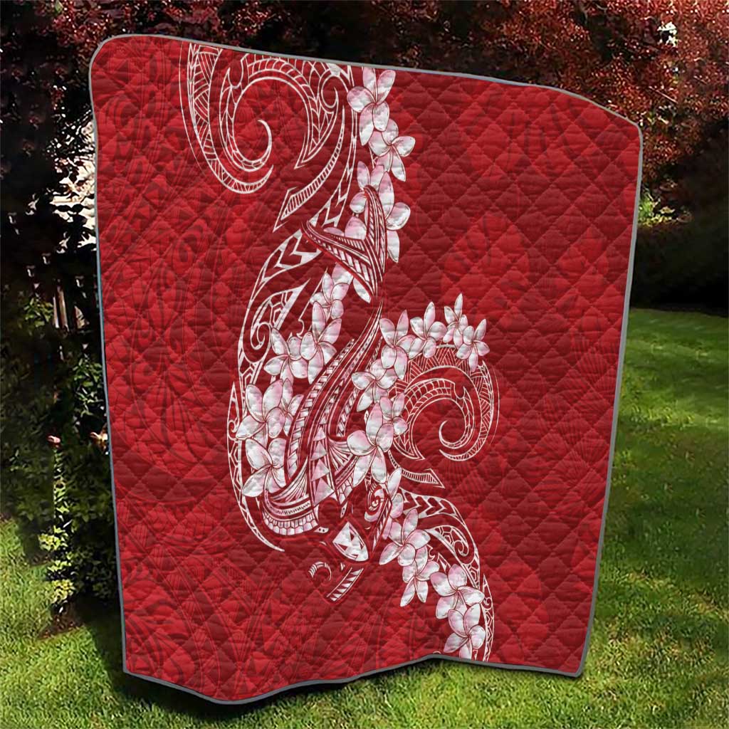 Red Polynesia Hammerhead Shark Tattoo With Plumeria Lei Quilt LT14 - Polynesian Pride
